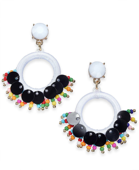 INC Earrings Gold-Tone Stone Bead & Thread-Wrapped Circle Drop NEW NWT 29.50